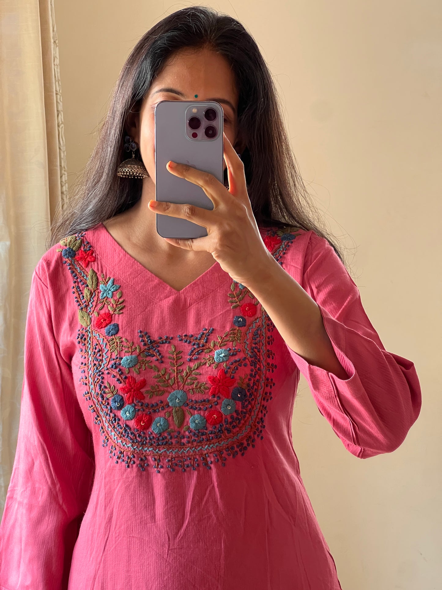 A0150 handloom fabric 2 piece dress with hand embroidery detailing