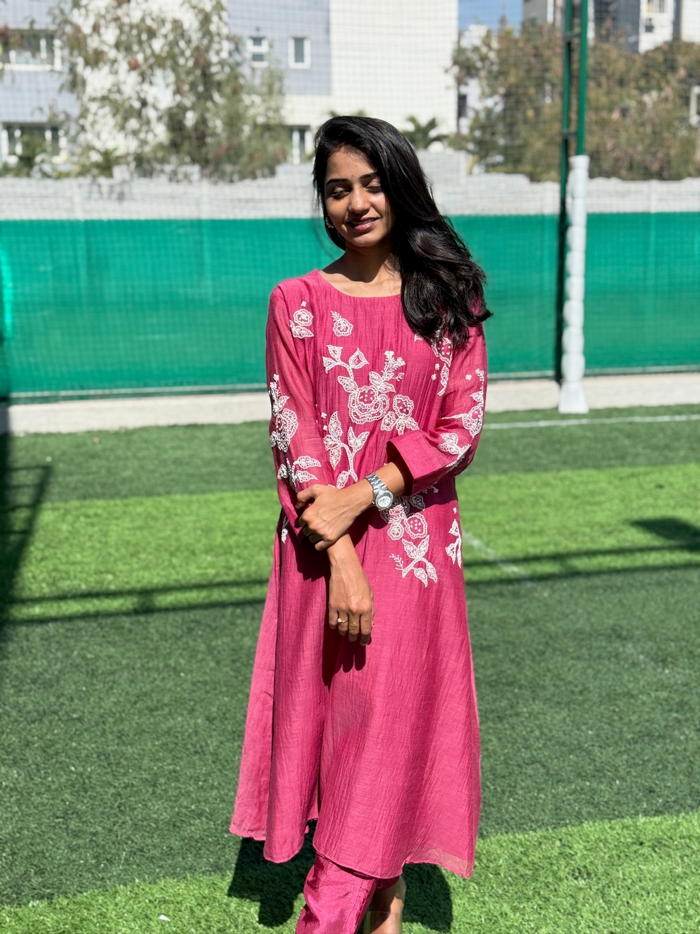 A0308 premium Mul chanderi 2 piece dress Code work all over detailing