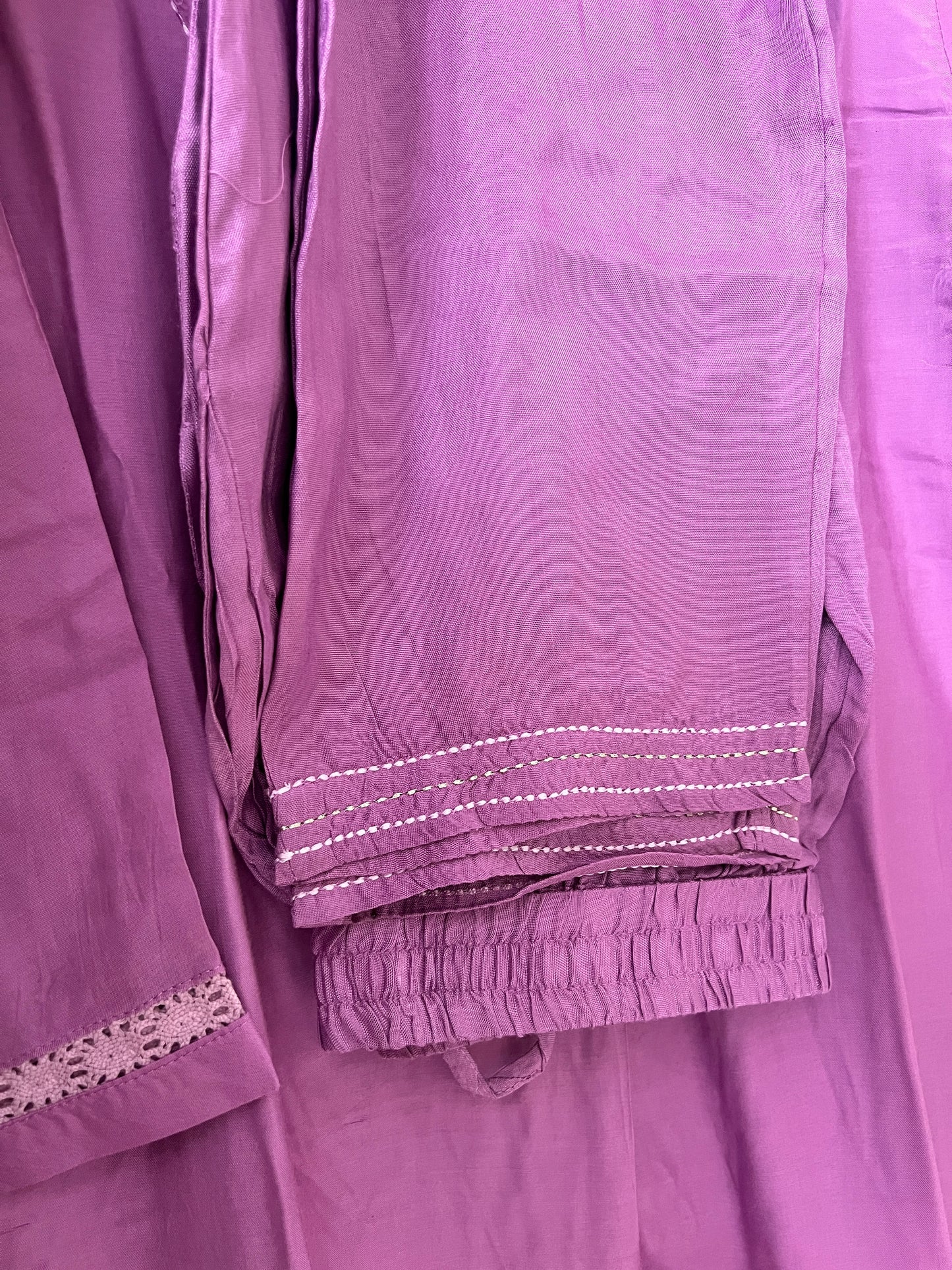 A0208 lavender muslin two piece set with big flower applique work detailing