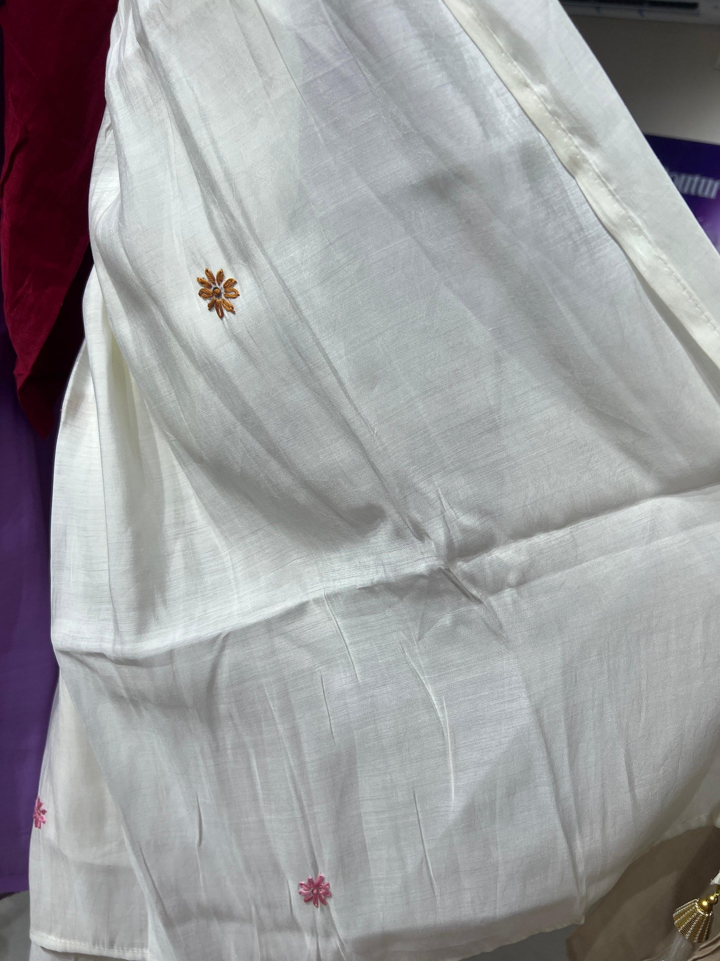 A0712 Half white 3pc set with complete multi colour kanta work
