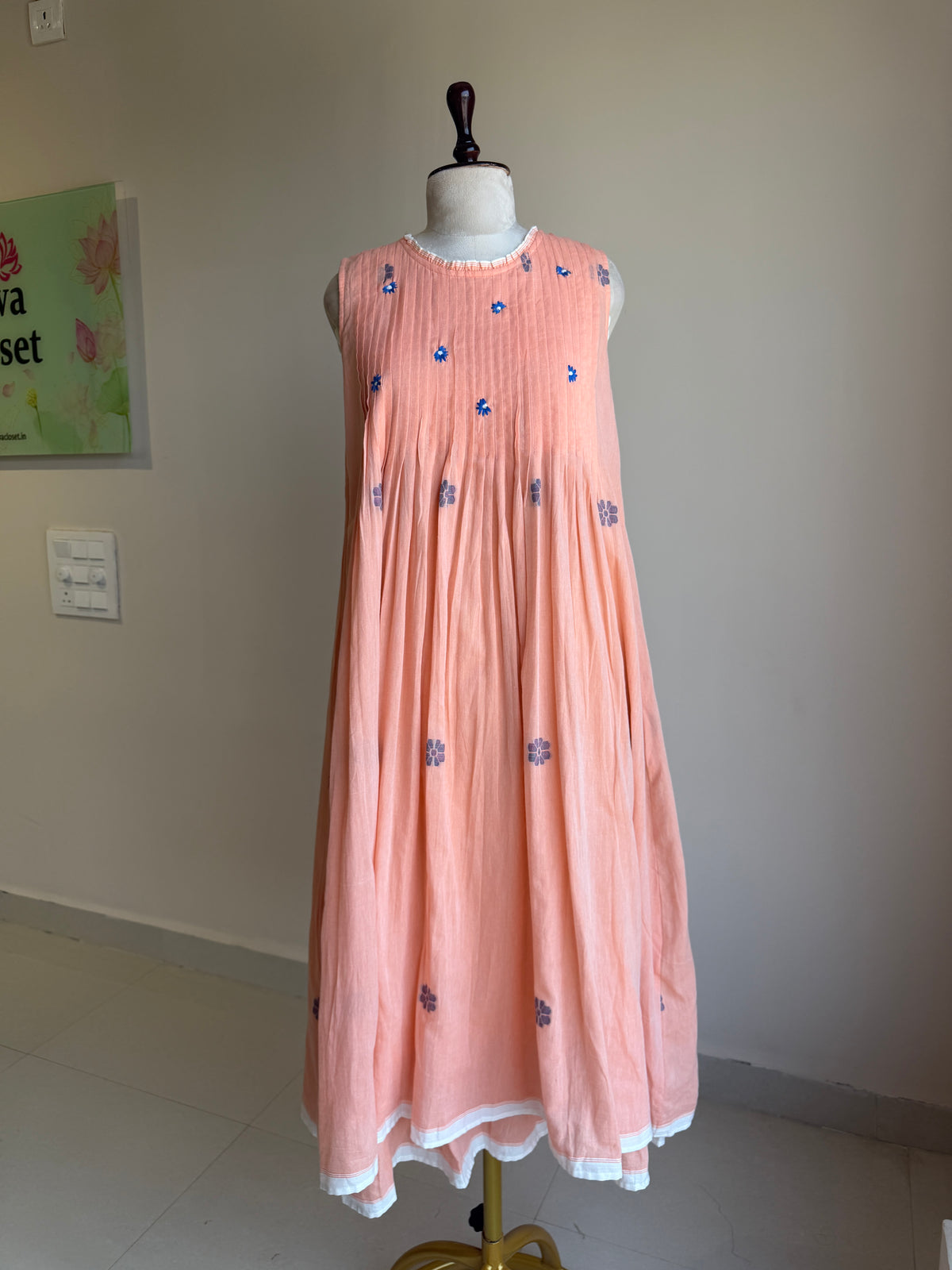 A0859 Jamdani double layer dress in pure Mul cotton