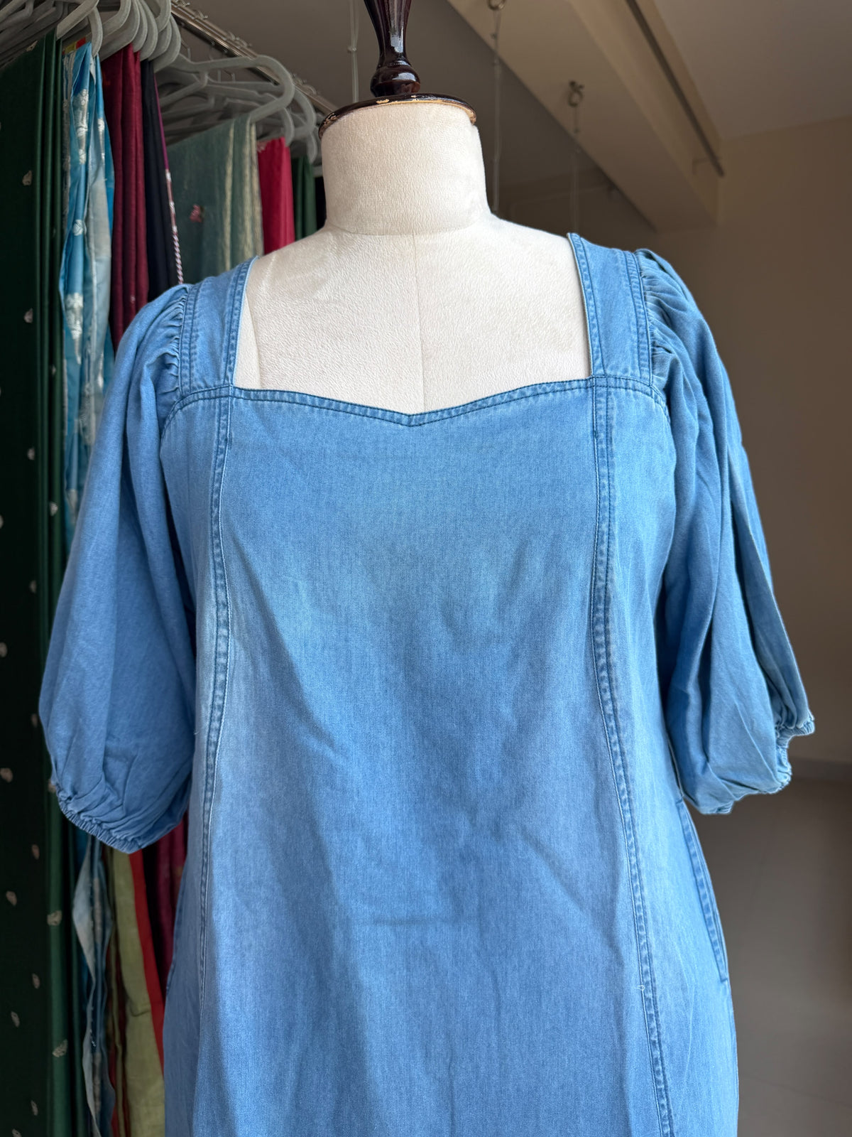Denim knee length dress