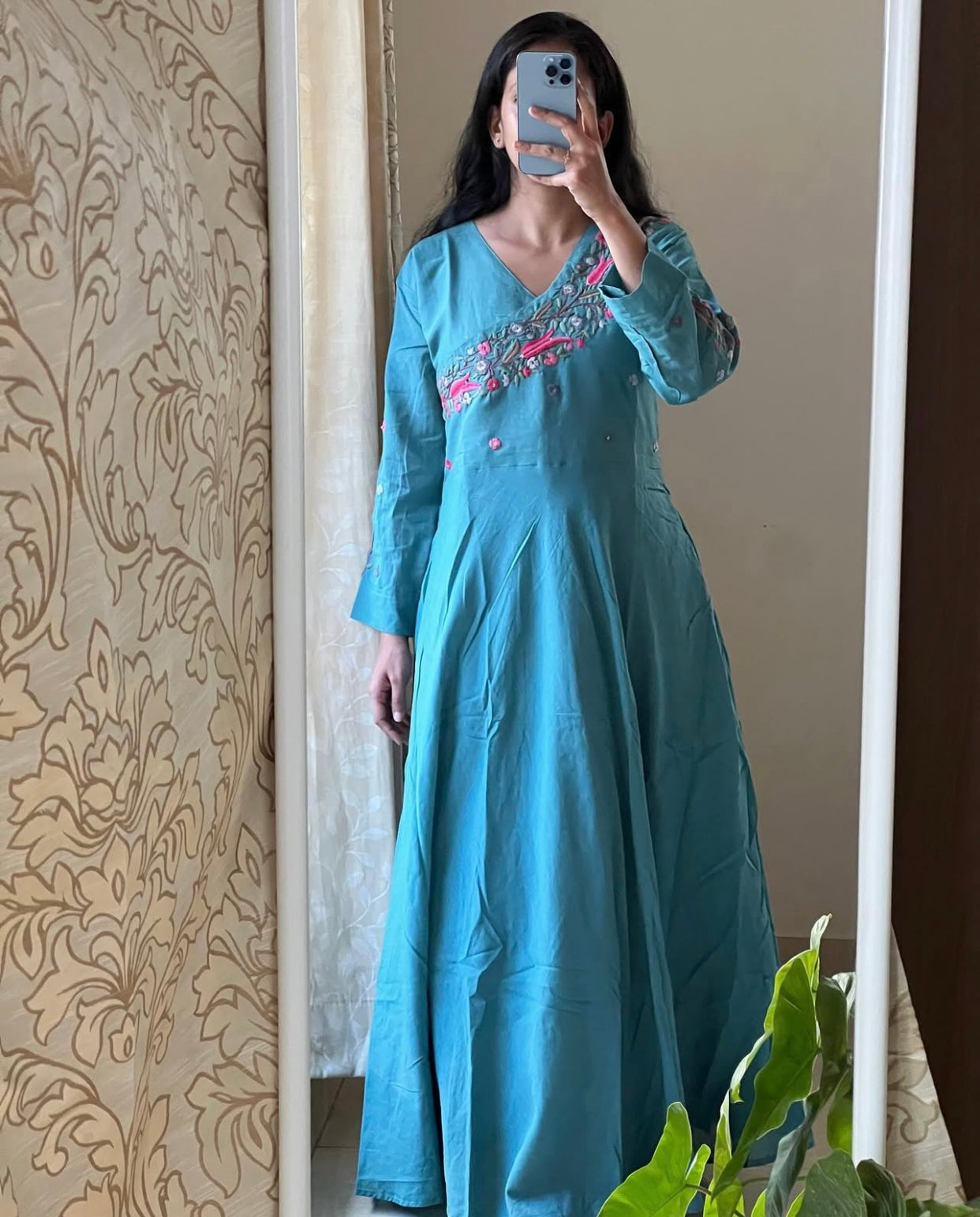 9038 Mulmul angaraka one piece dress with embroidery detailing