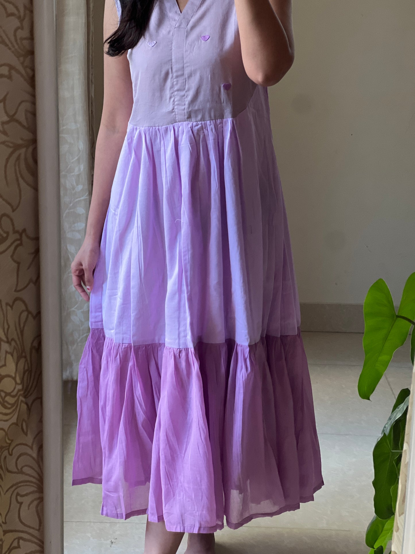 A0631 lavender shaded 3 tier frock budget friendly collection