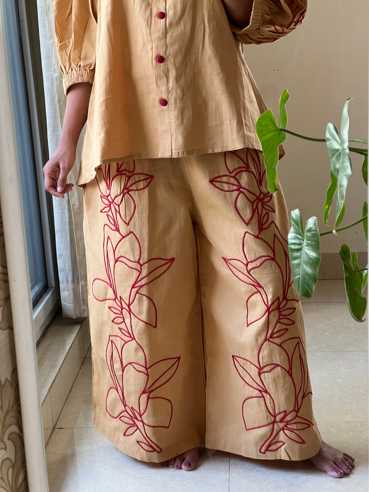 A0337 Pure cotton coord set with sleek thread work detailing
