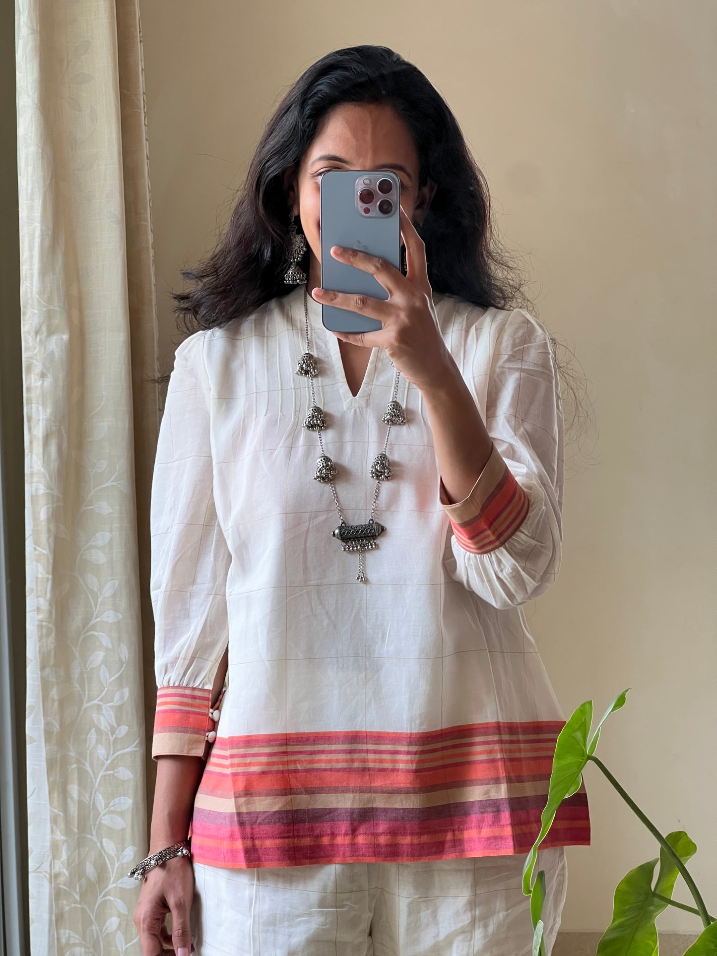 A0165 cream Bengal cotton jamdani coord set