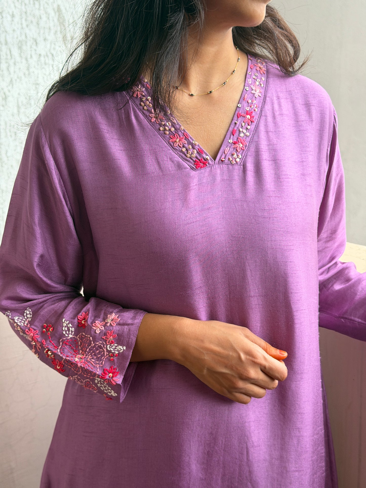 A0814 Premium Mul Chanderi cord set with hand kanta detailing