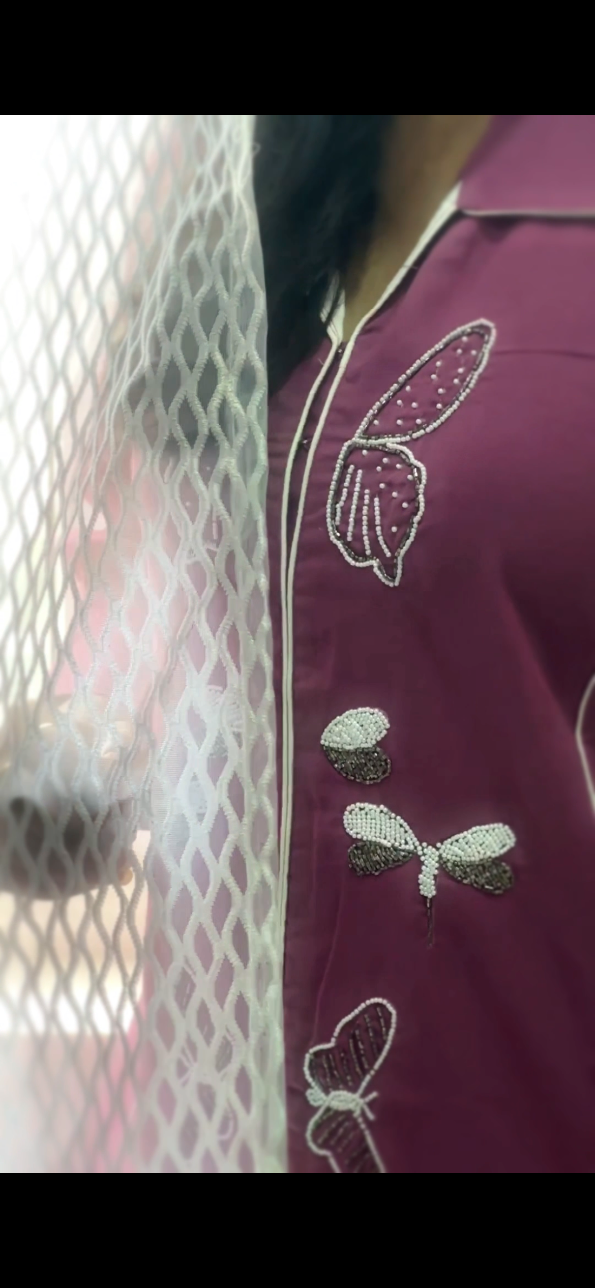 A0110 handloom cotton one piece dress with butterfly moti and beads work