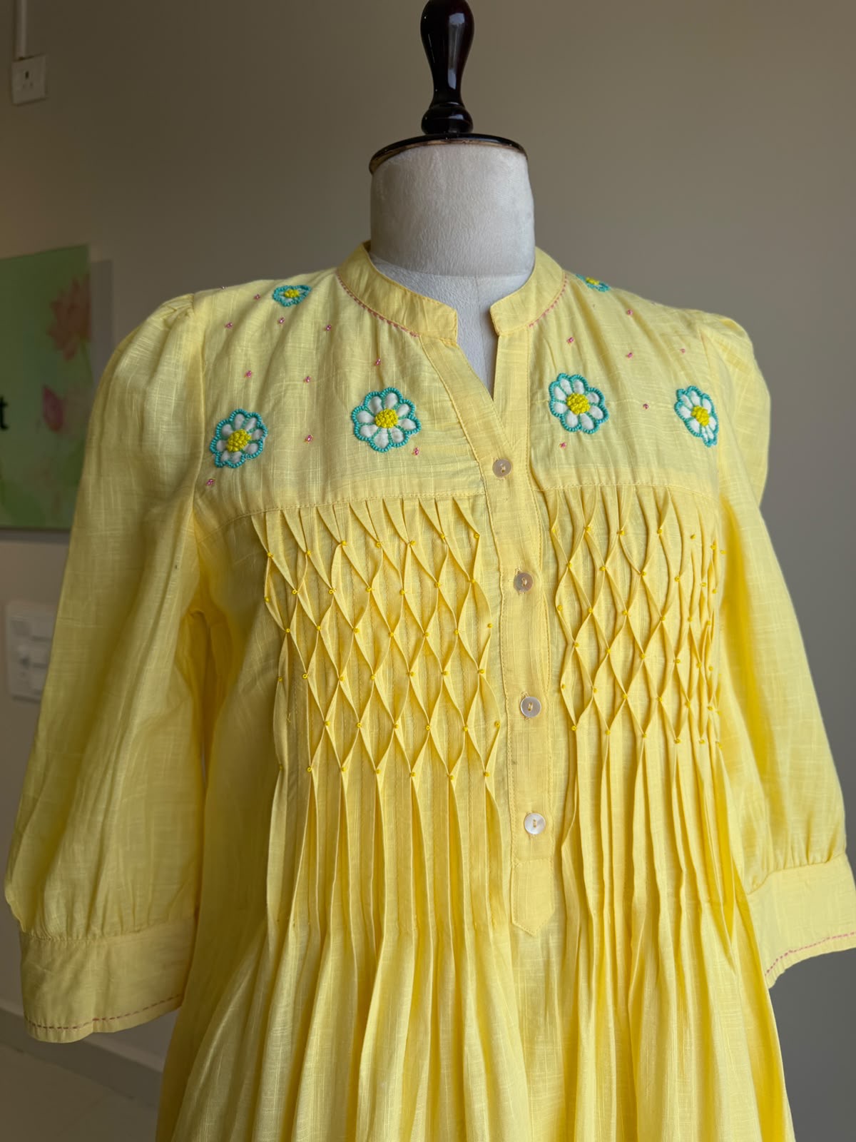 A0862 yellow cotton one piece dress