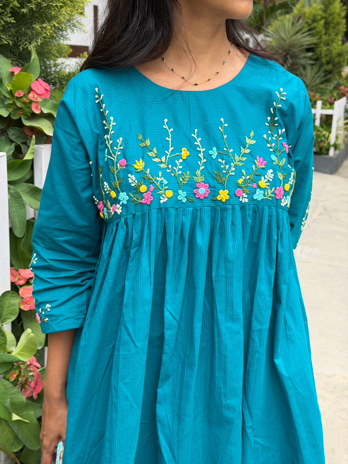 A0828 Cotton Kota hand embroidery dress