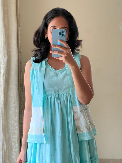Bengal cotton Jamdani coat dress in beautiful Blue shade with