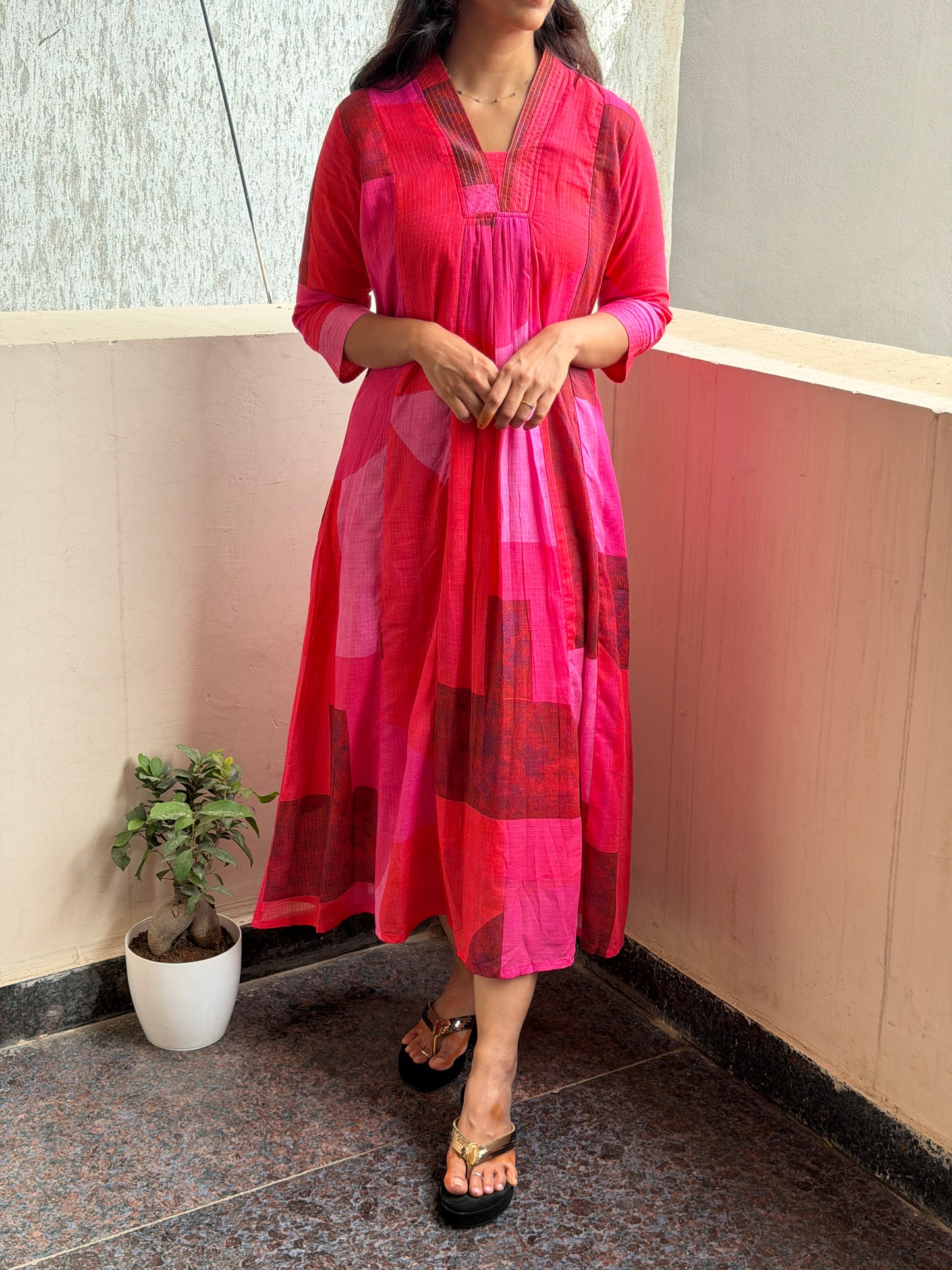 Pink Kota cotton abstract print all over the dress