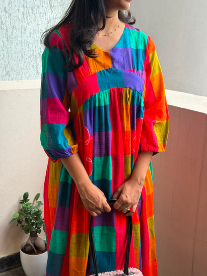 A0773 slub cotton madras checks one piece dress