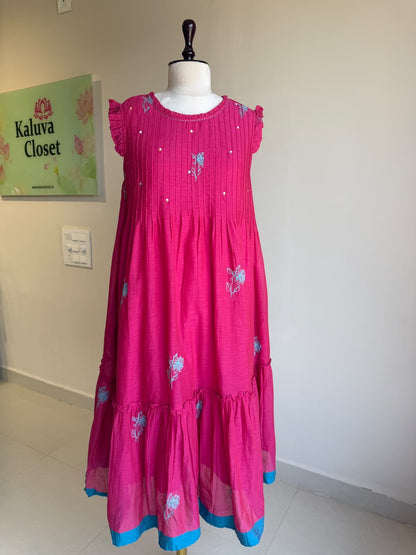 A0863 pink & blue mul chanderi one piece dress