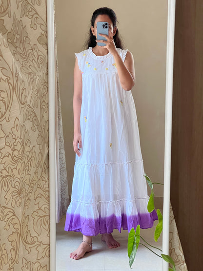 1123 shaded cotton one piece dress with hand embroidery detailing