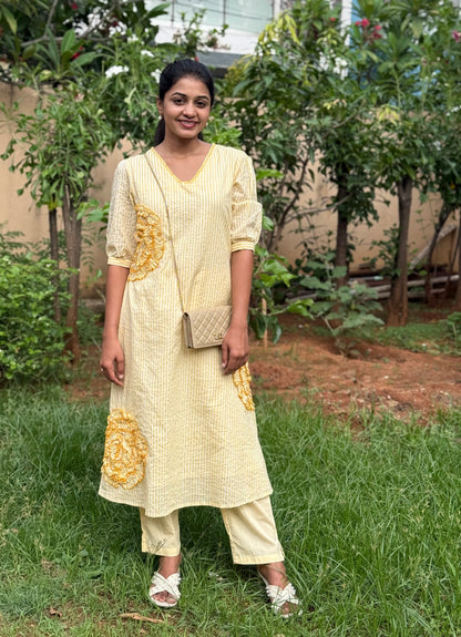 A0786 Butter yellow pure cotton 2pc set
