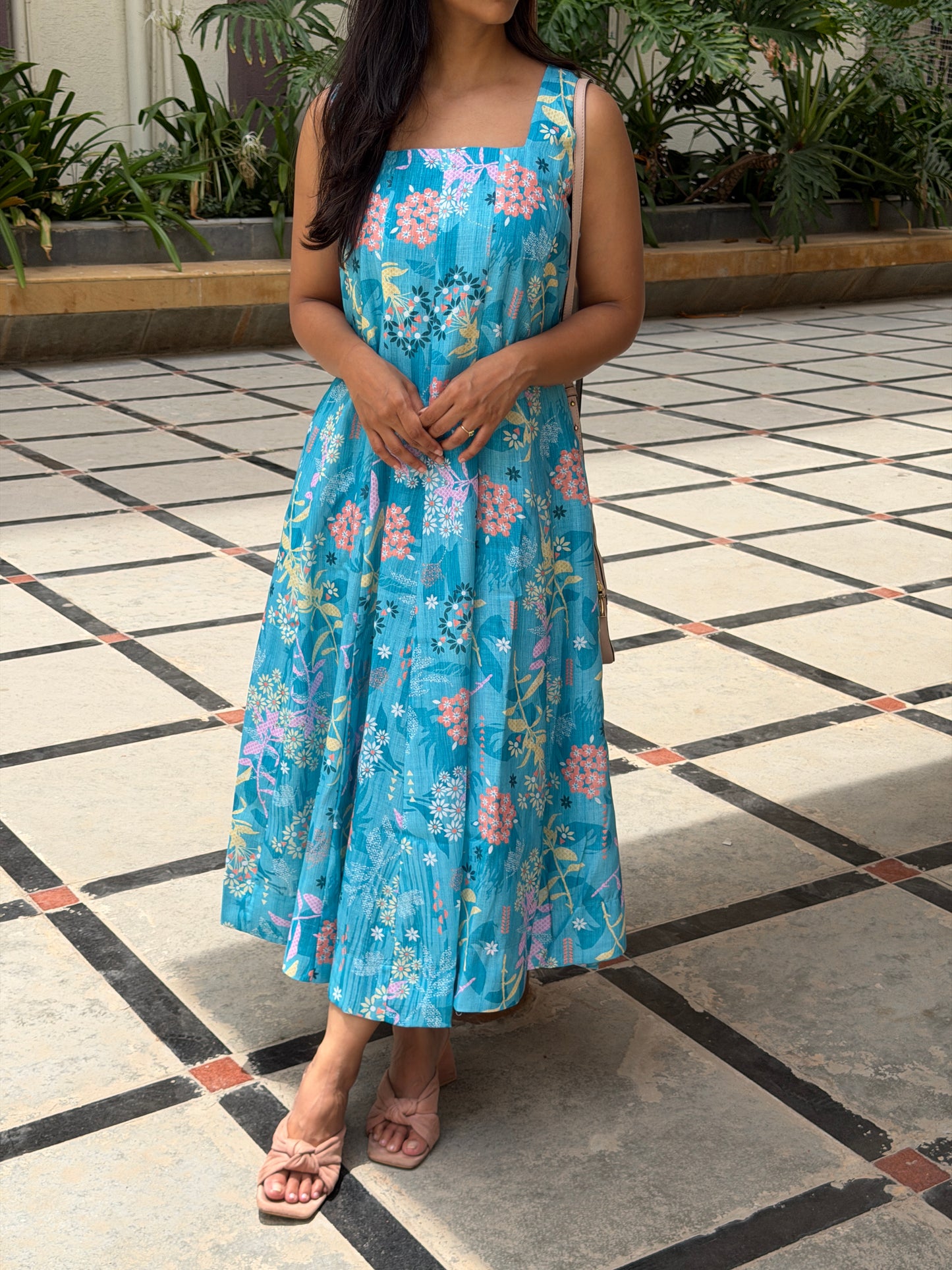 A0780 Teal Blue linen Kali style dress