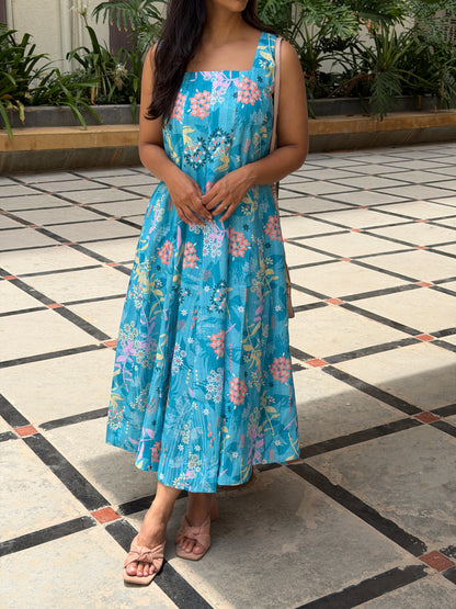A0780 Teal Blue linen Kali style dress