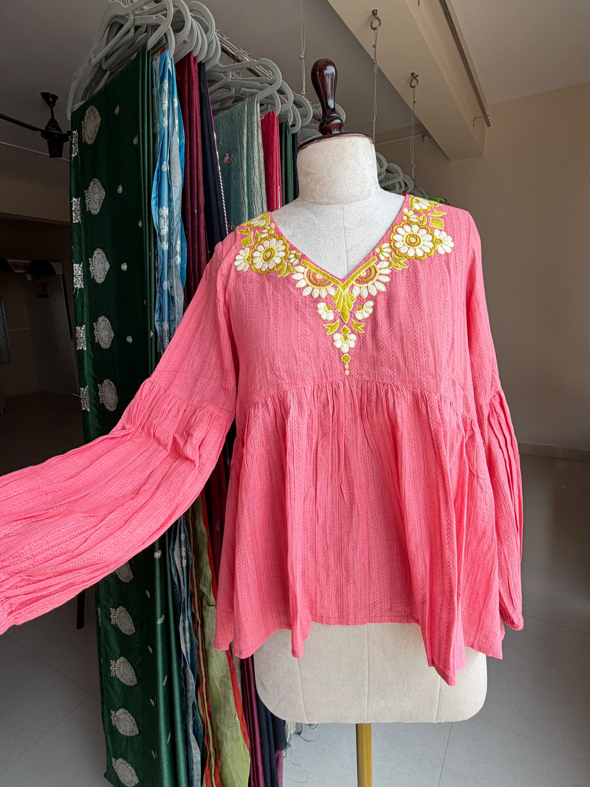 Peach cotton jeans top