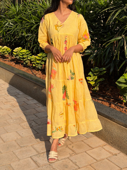 A0745 Sunshine Bloom 🌼 Mul cotton 4 tiered dress