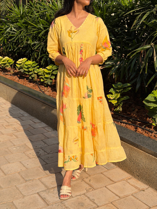 A0745 Sunshine Bloom 🌼 Mul cotton 4 tiered dress