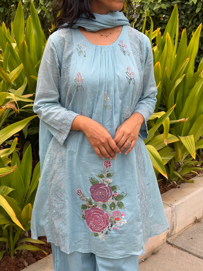 A0758 Mul cotton 3pc set in powder blue shade