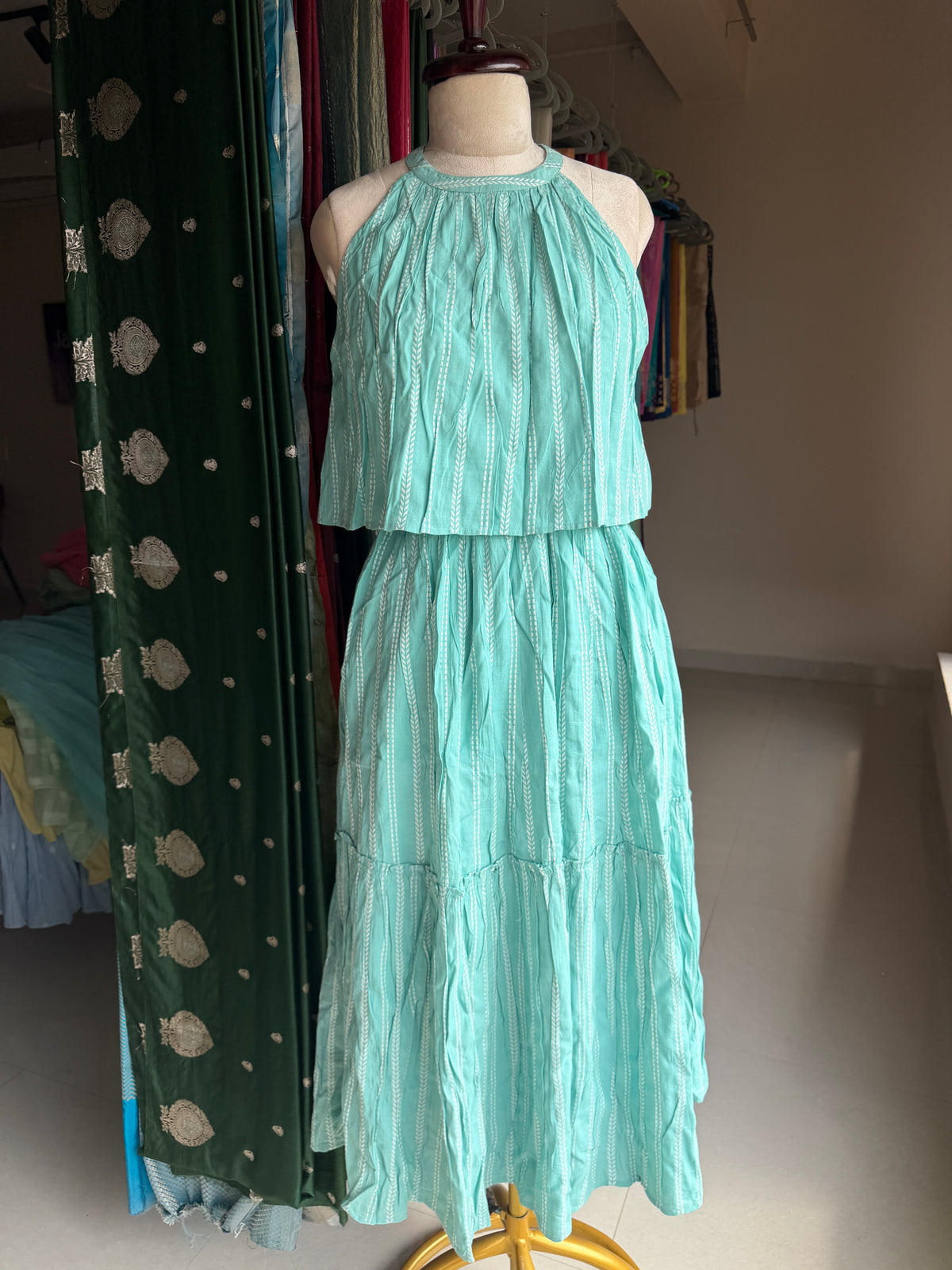Blue Jamdani skirt & alter neck top