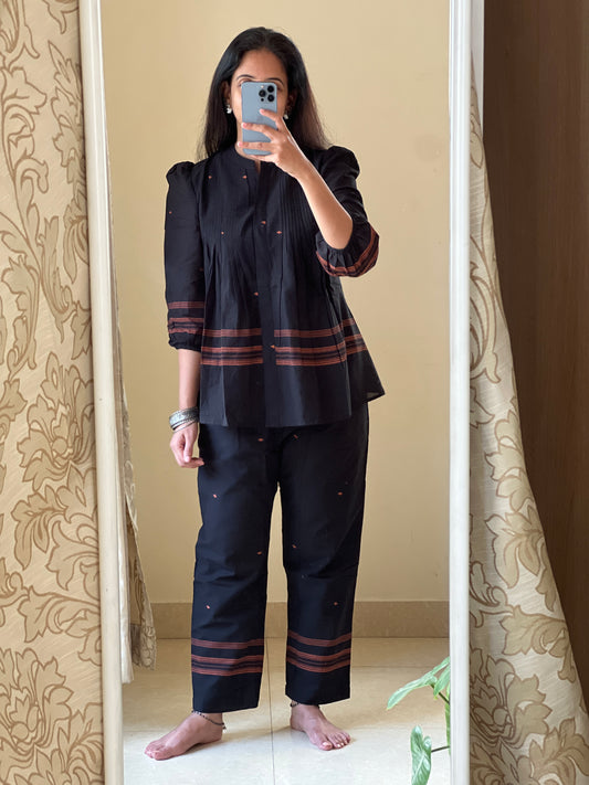 A0304 black Bengal cotton jamdani Coord set