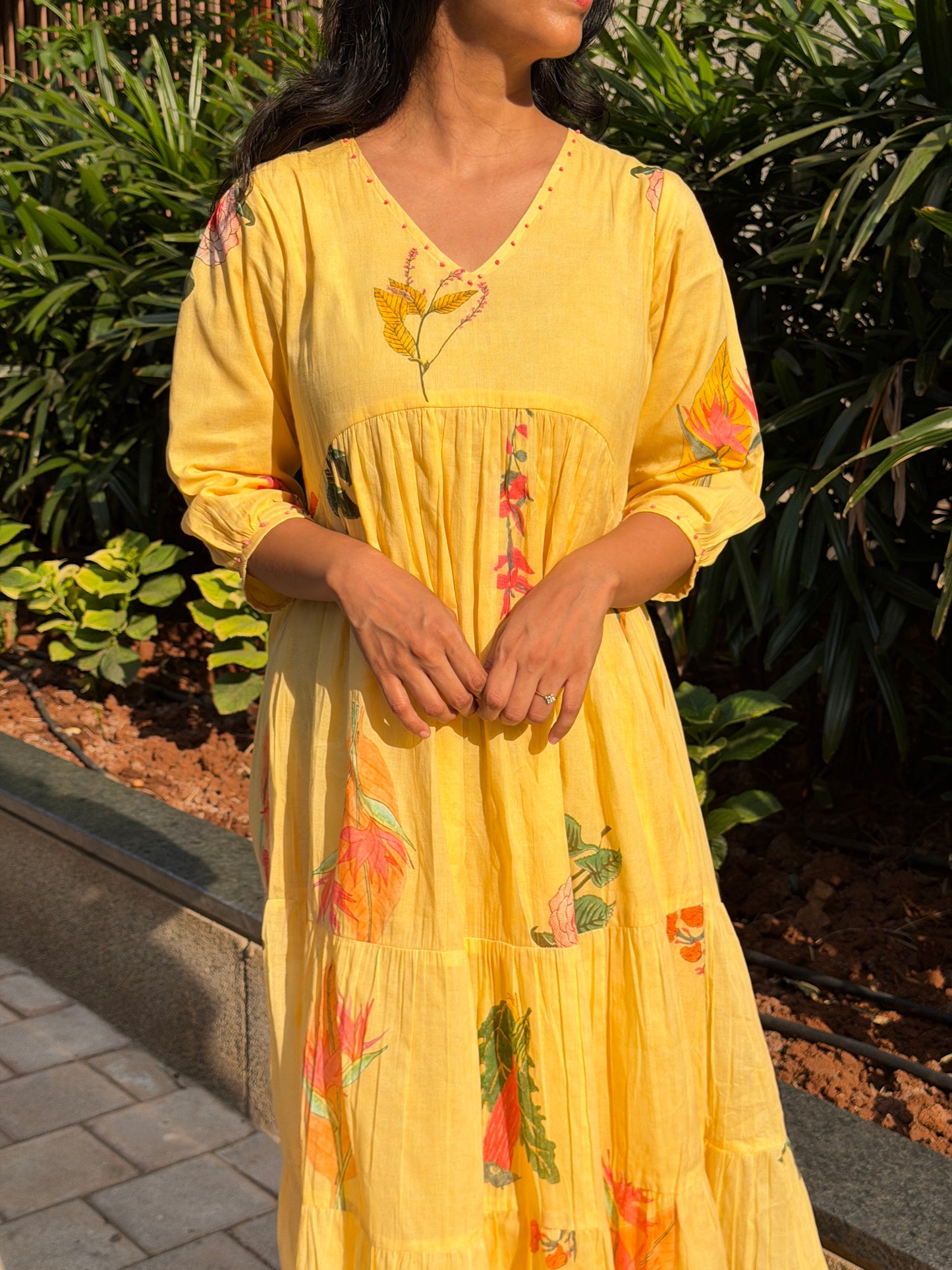 A0745 Sunshine Bloom 🌼 Mul cotton 4 tiered dress
