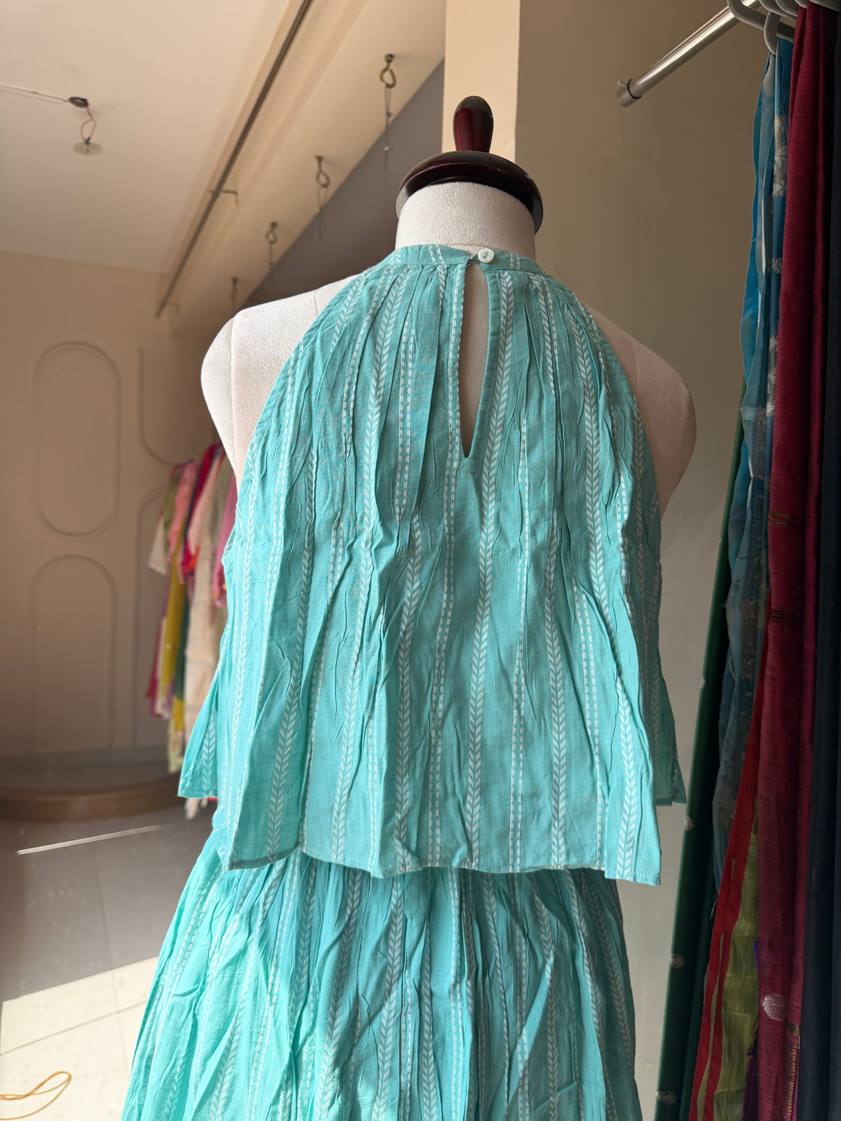 Blue Jamdani skirt & alter neck top