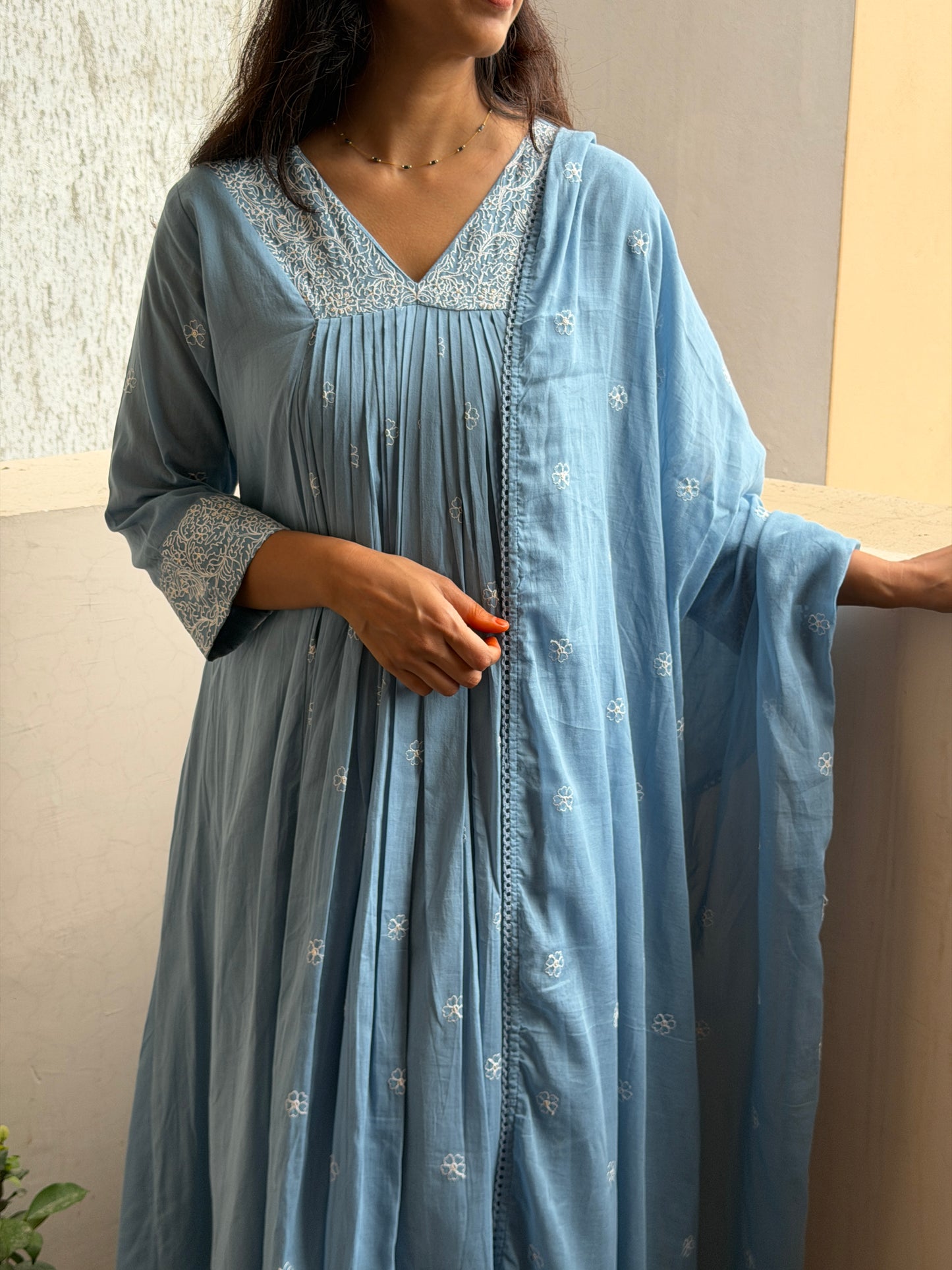 A0816 powder blue mul cotton 3 piece suit