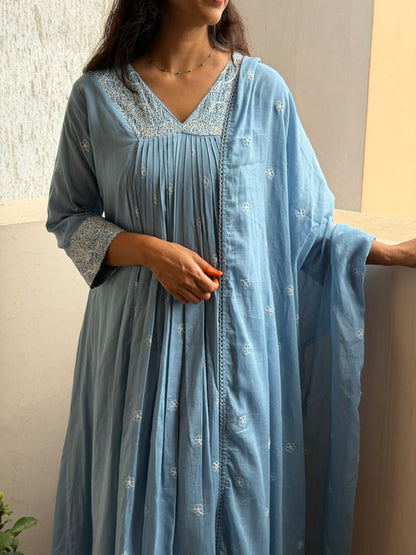 A0816 powder blue mul cotton 3 piece suit