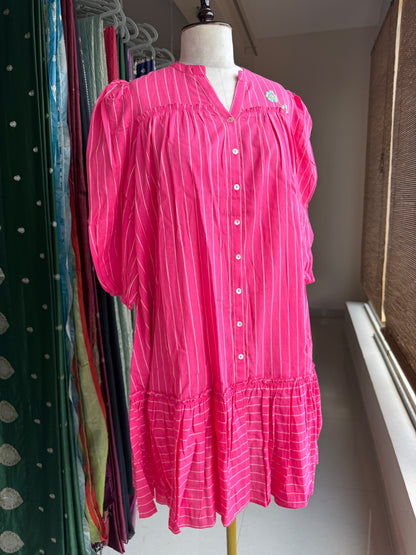 Pink Jamdani stripes knee length dress