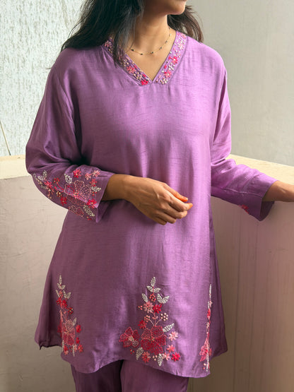 A0814 Premium Mul Chanderi cord set with hand kanta detailing