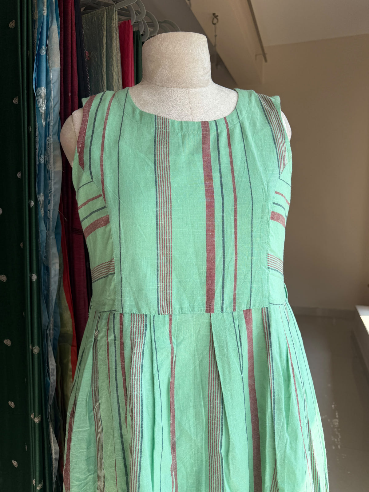 Green & yellow Jamdani on piece dress