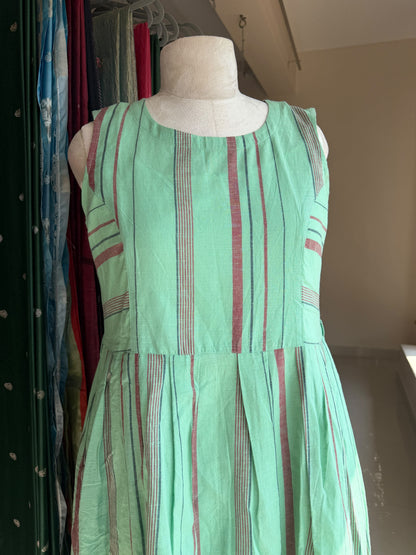 Green & yellow Jamdani on piece dress