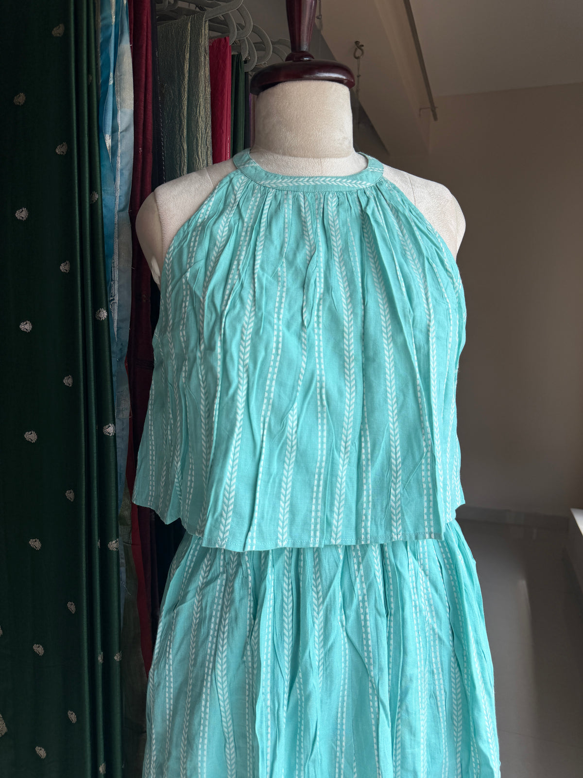 Blue Jamdani skirt & alter neck top