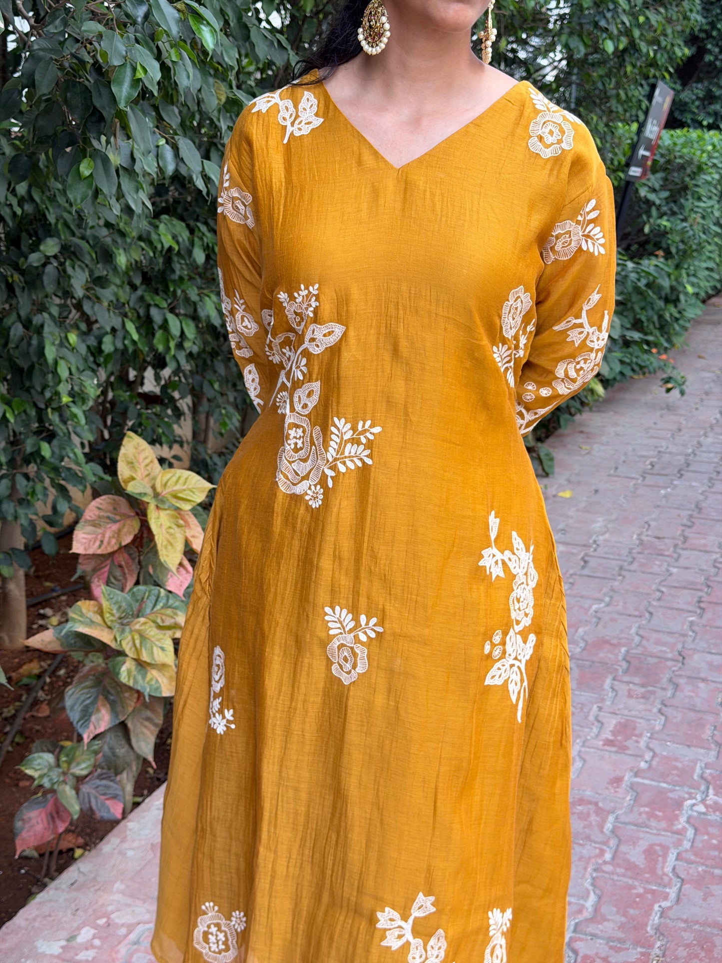 A0680 Premium Mul Chanderi 2pc set in beautiful yellow shade with embroidery detailing