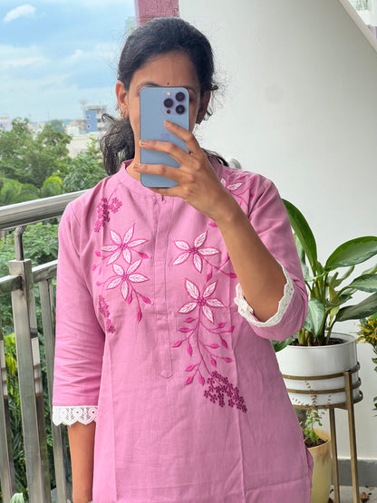 A013 Handloom cotton 2 piece dress with applique work detailing