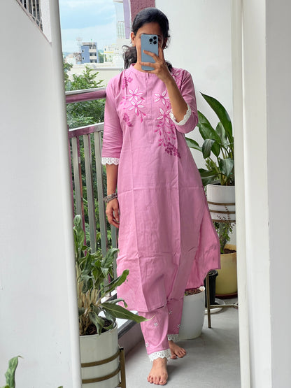 A013 Handloom cotton 2 piece dress with applique work detailing