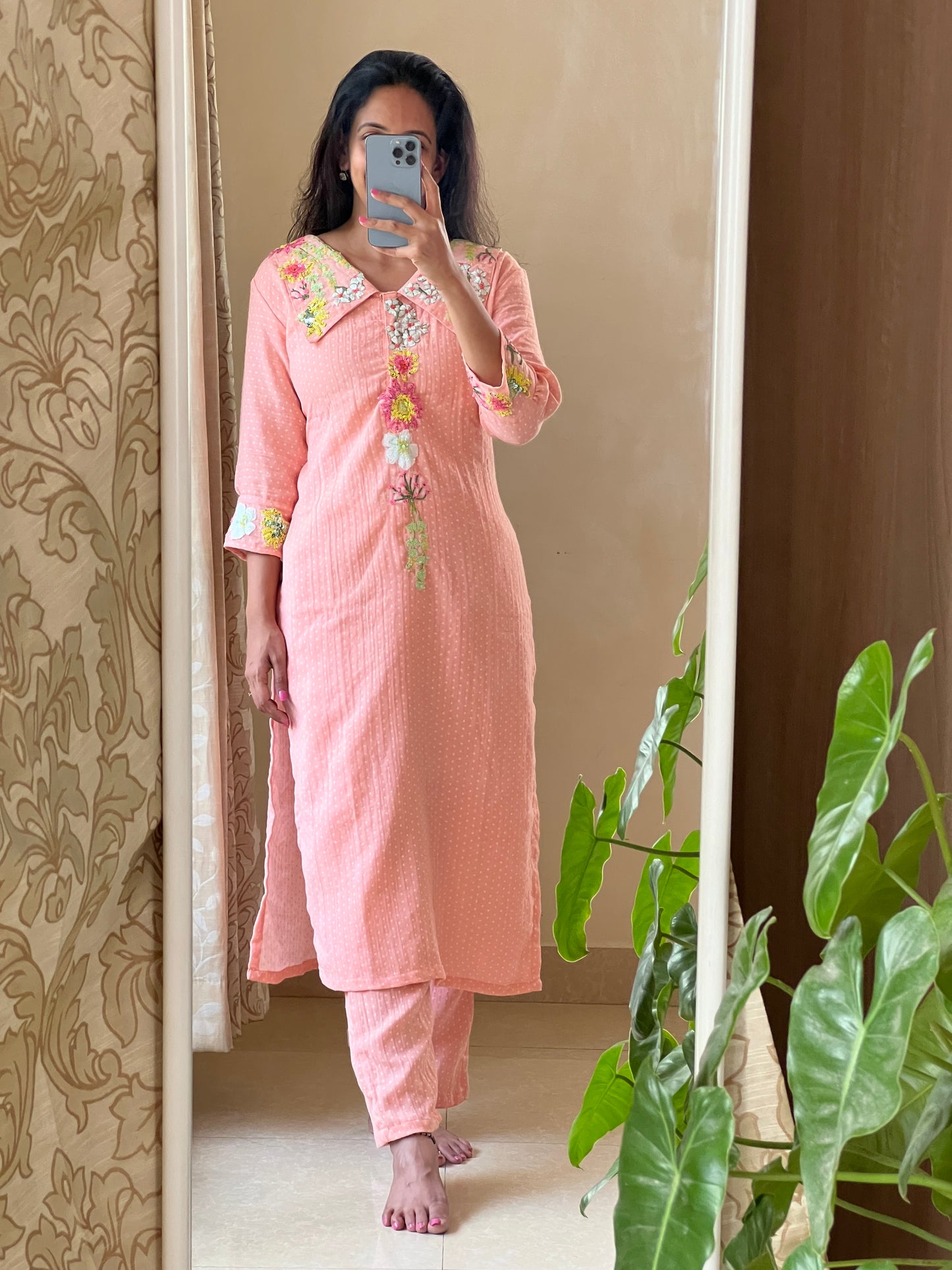 A0056 premium cotton Co ord set with applique work detailing