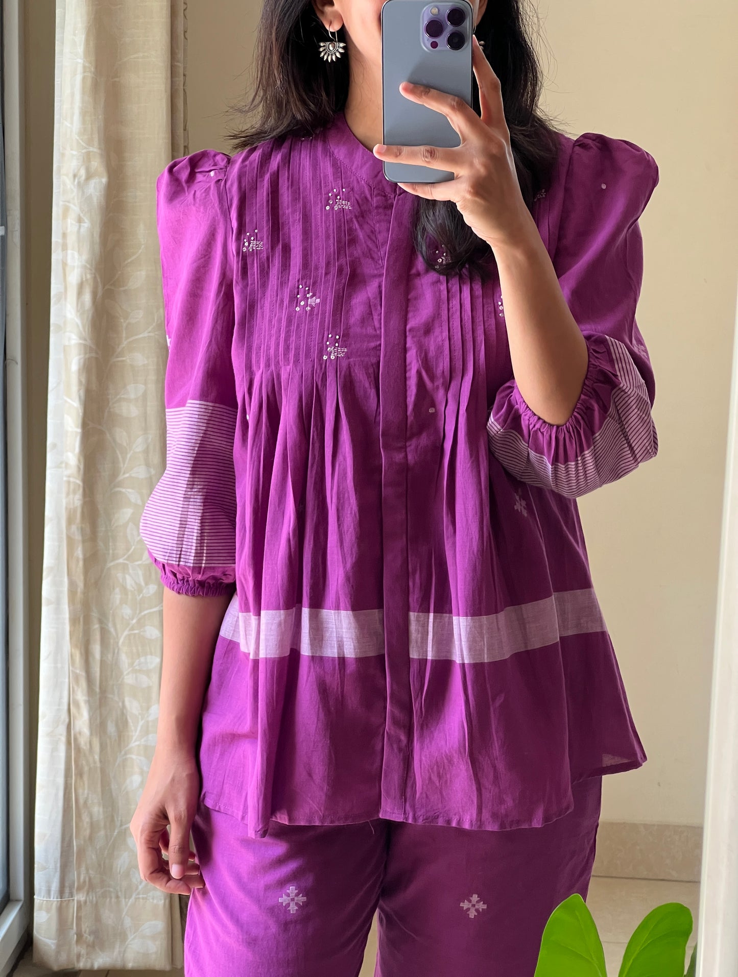 A0509 purple bengal cotton Jamdani coord set