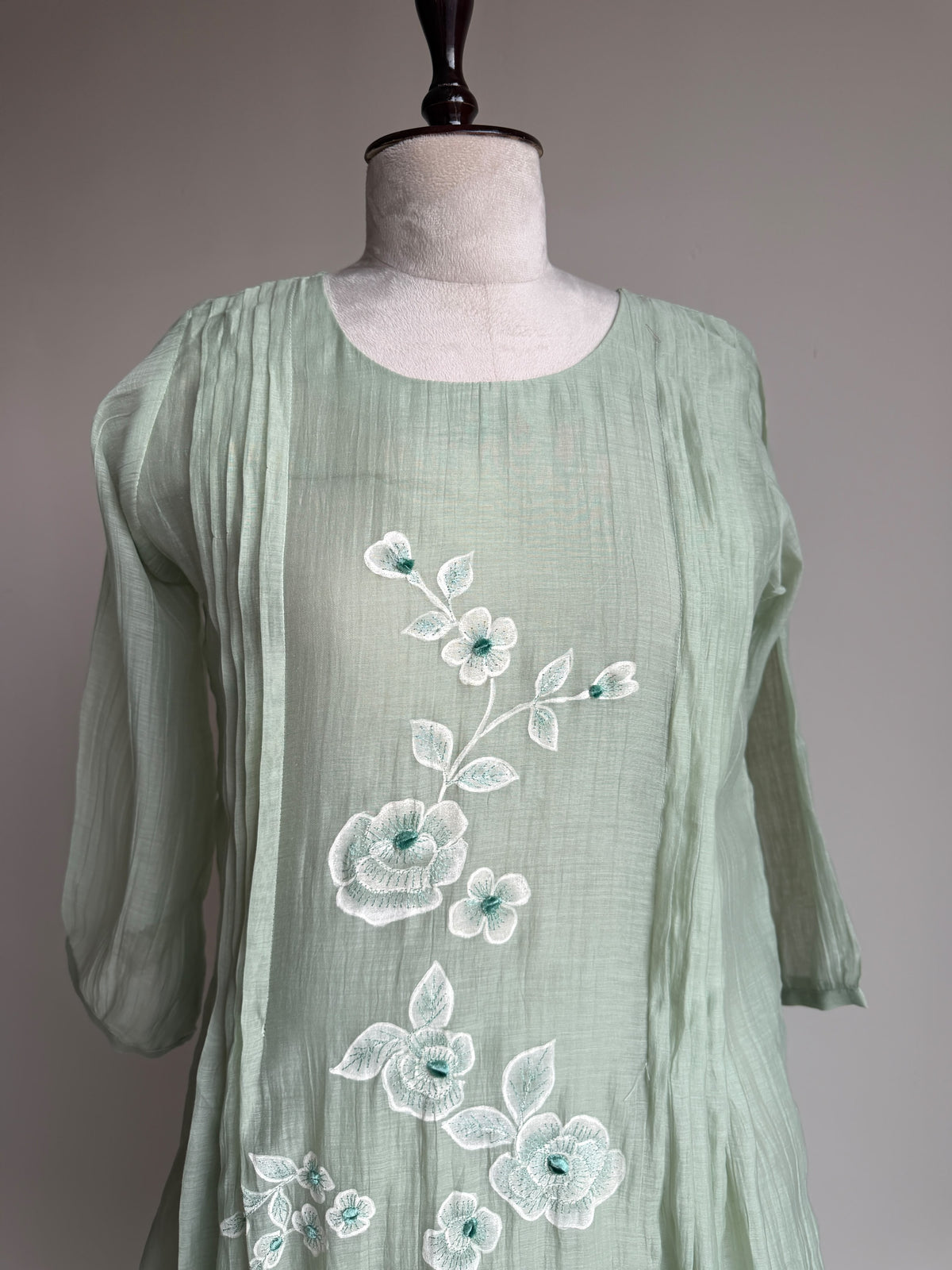 A0851 pista green mul chanderi hand painted one piece dress
