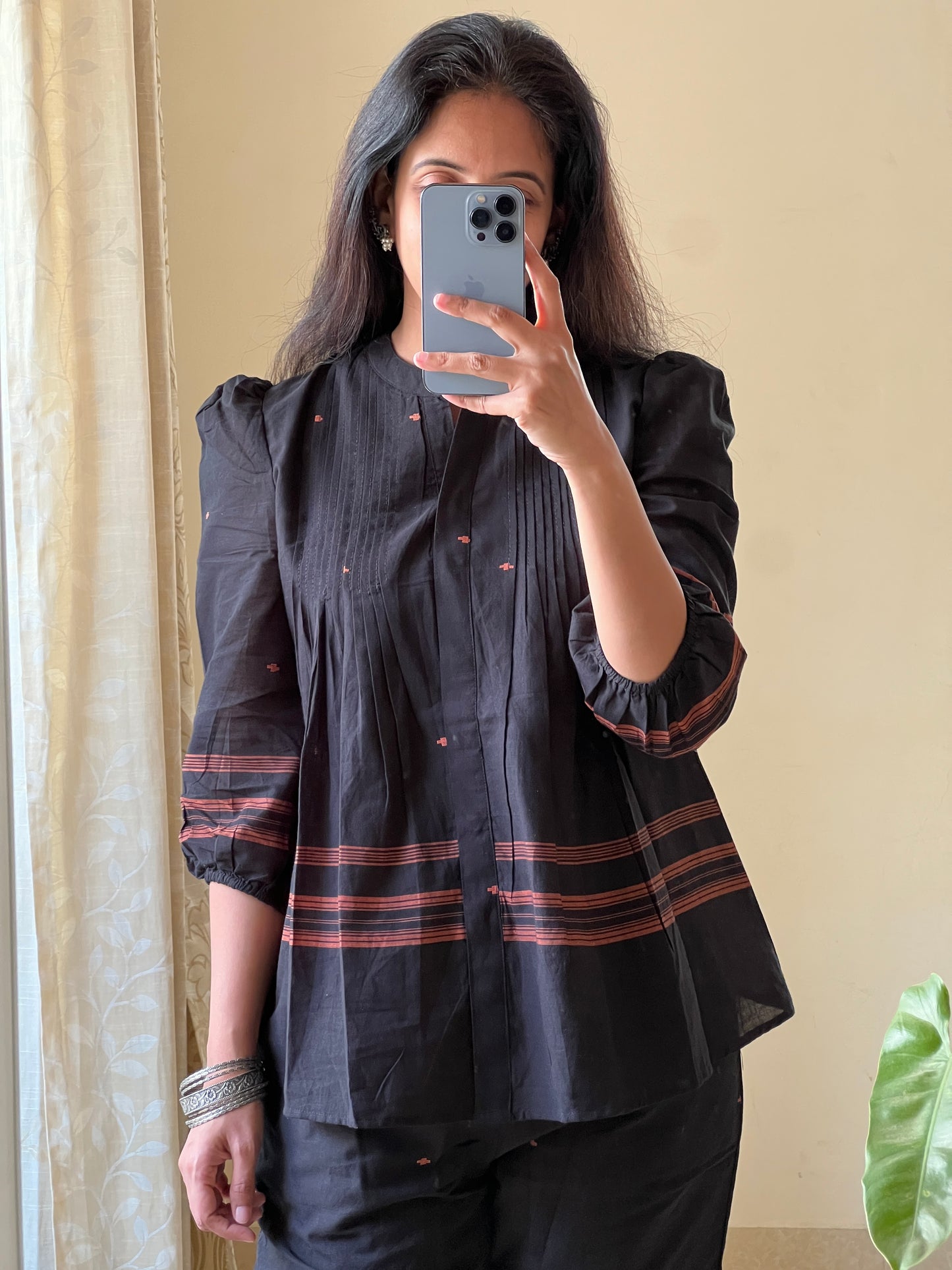A0304 black Bengal cotton jamdani Coord set