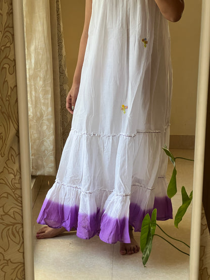 1123 shaded cotton one piece dress with hand embroidery detailing