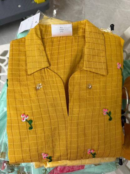 Mul cotton checks frock in beautiful yellow shade