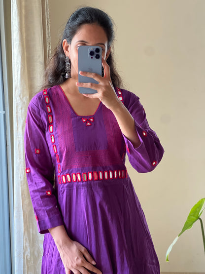 A0153 Mulmul one piece dress with mirror work embroidery