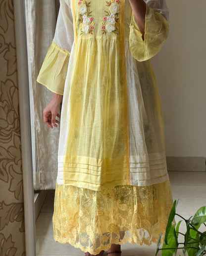 Yellow Sun flower Pure Kota cotton dress comes with printed cotton lining