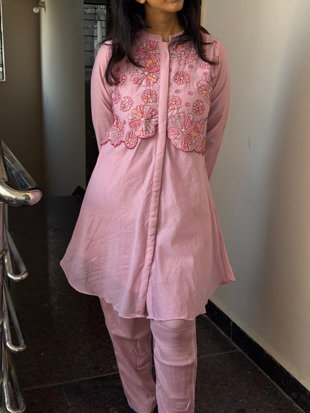 A0829 blush pink mul chanderi coord set