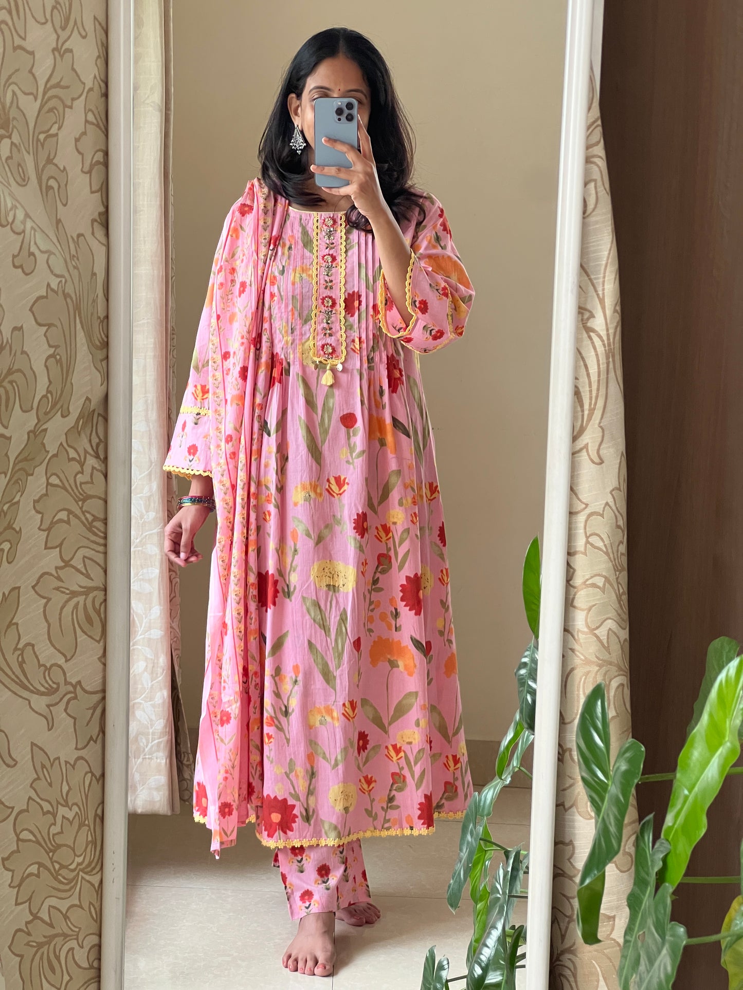 A0480 pink pure cotton floral digital printed 3 piece set